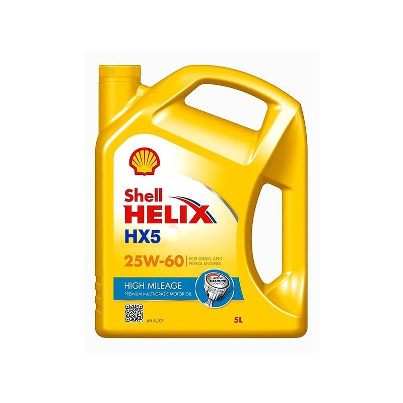 Shell Helix HX5 25W-60 5L Premium Multi-Grade High Mileage Petrol and Diesel Engine Oil